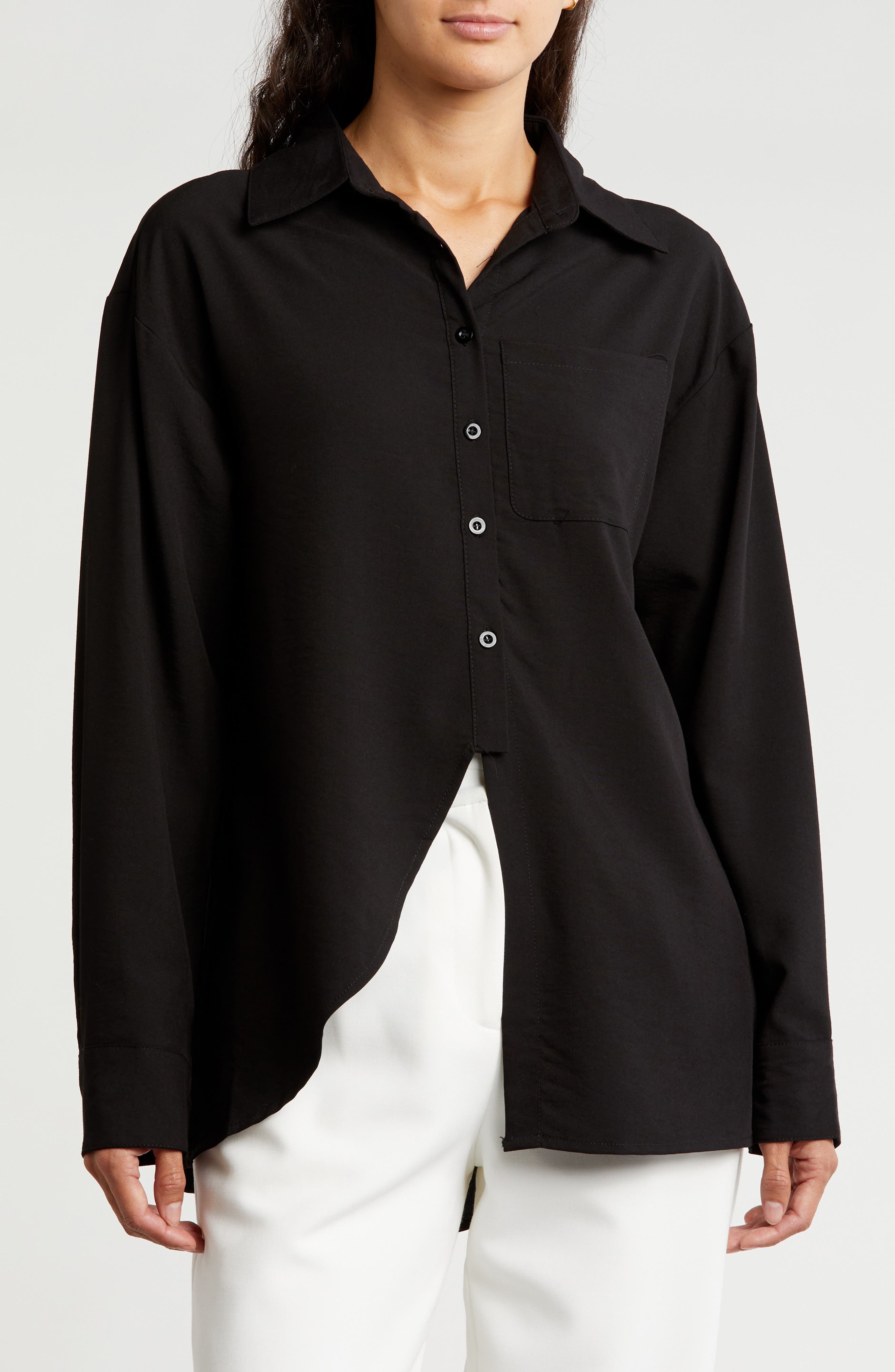PATRIZIA LUCA Split Long Sleeve Oversize Button-Up Shirt