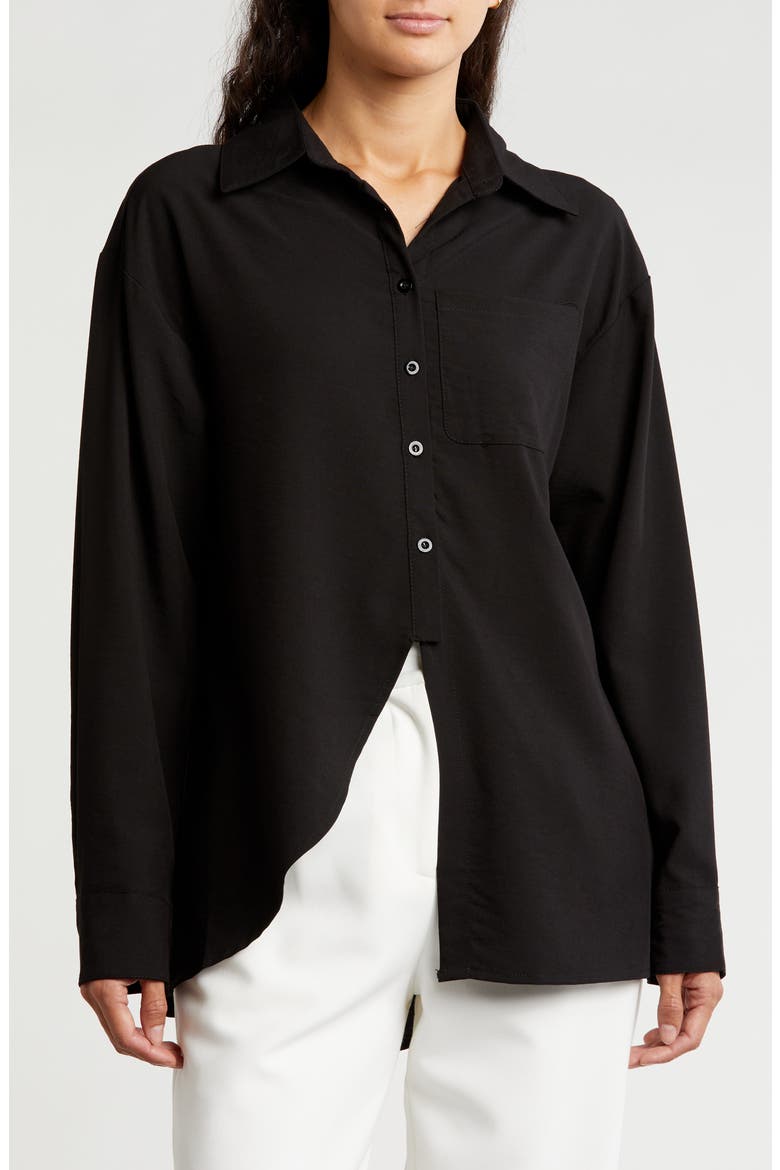 Split Long Sleeve Oversize Button-Up Shirt, Main, color, BLACK