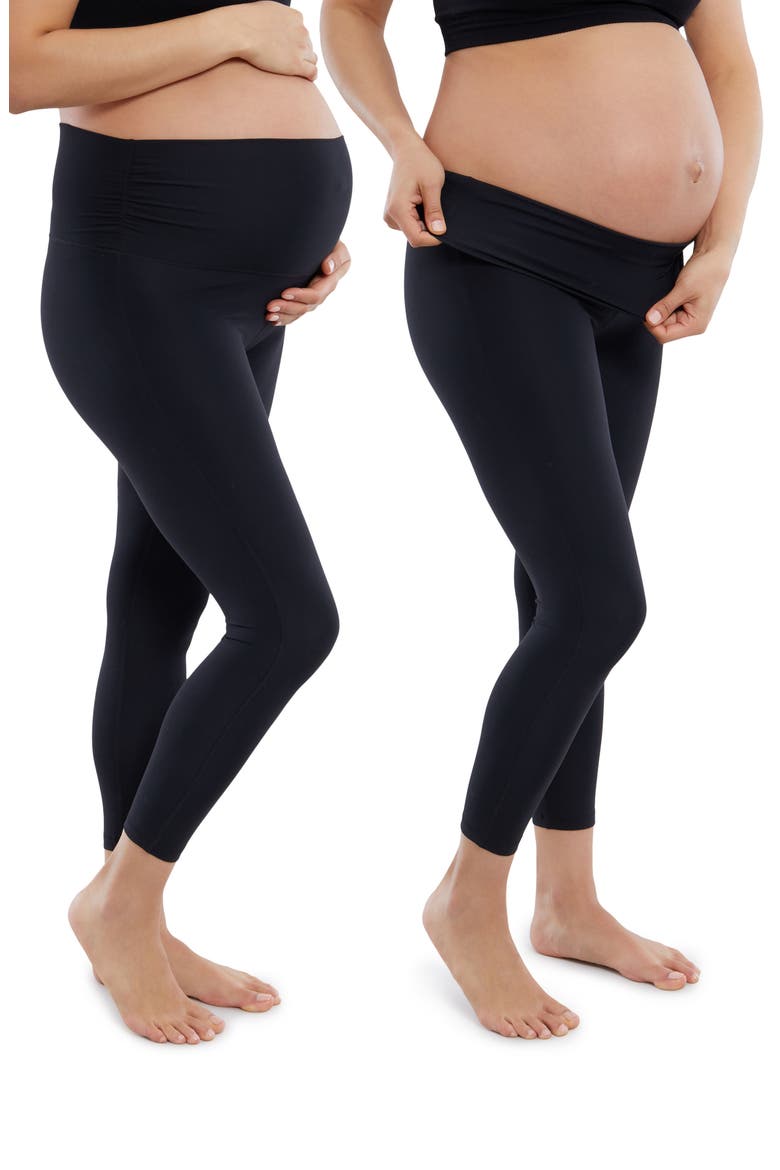 Set of 2 Fold Down Waist Maternity Leggings, Main, color, BLACK / BLACK