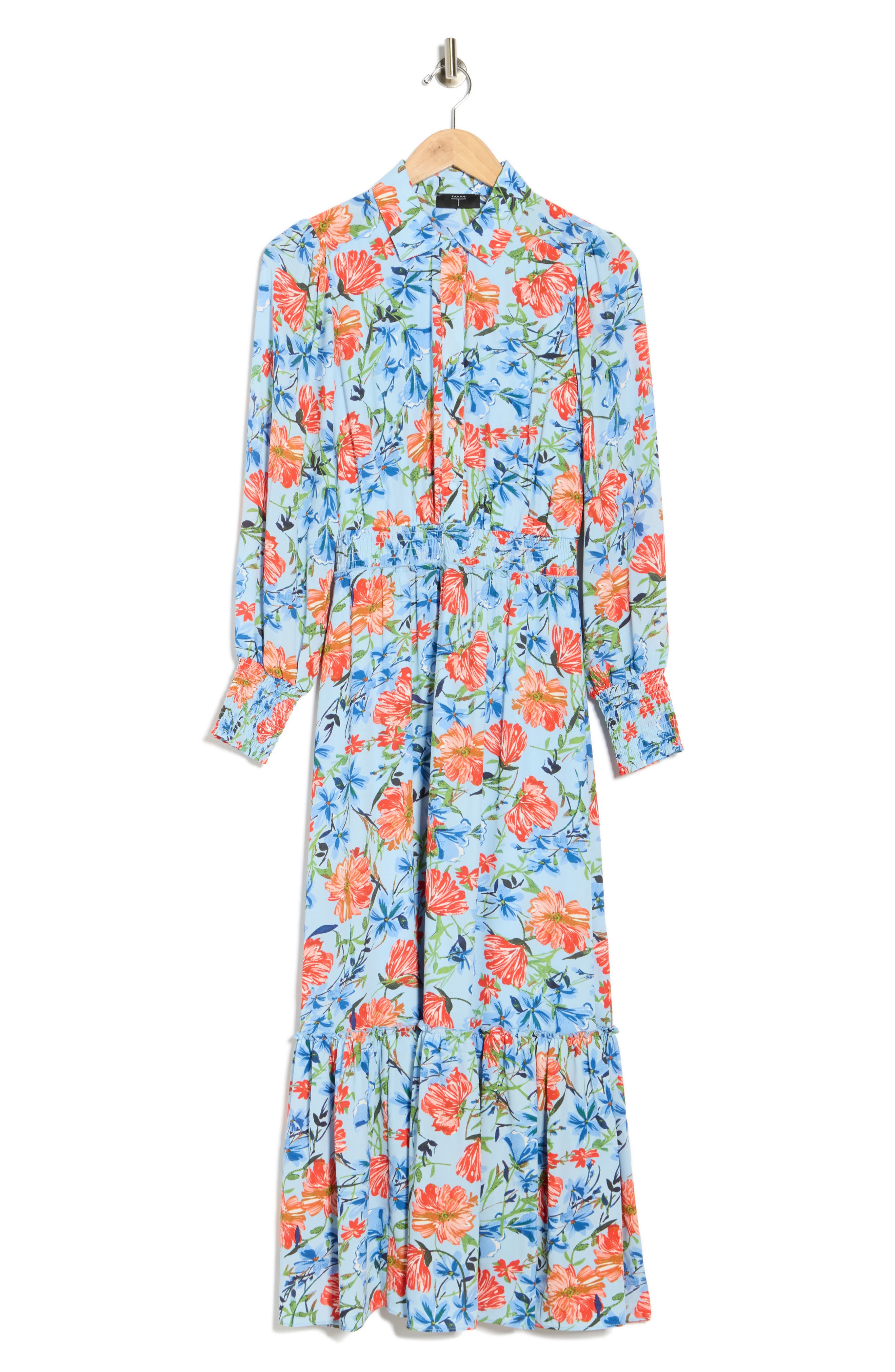 T Tahari Floral Long Sleeve Maxi Shirtdress