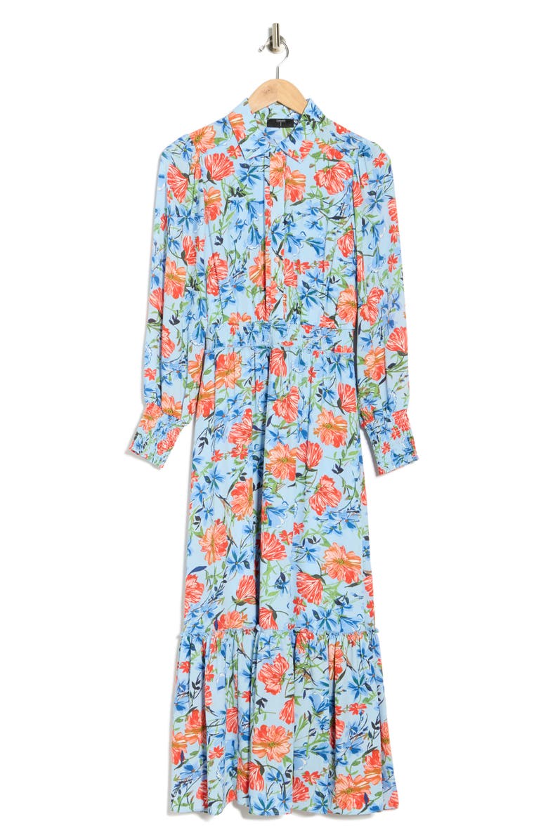 T Tahari Floral Long Sleeve Maxi Shirtdress, Main, color, Water Garden Print