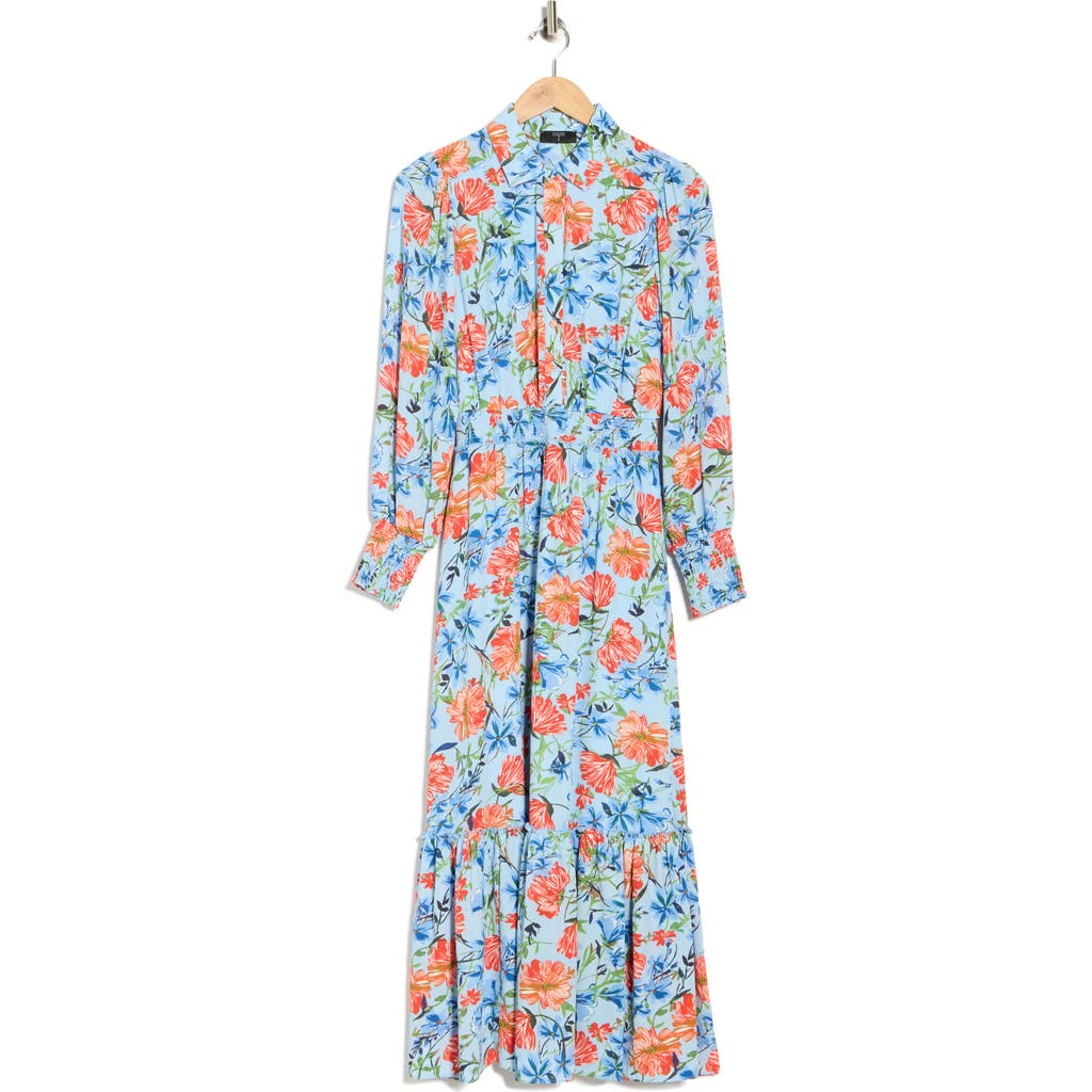 T Tahari Floral Long Sleeve Maxi Shirtdress
