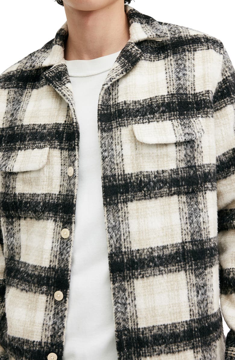 AllSaints Lapse Plaid Fleece Overshirt, Alternate, color, Black/ Grey