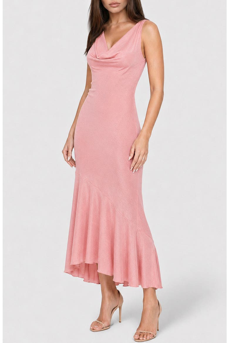Cowl Neck Sleeveless Satin Midi Dress, Alternate, color, ROSE