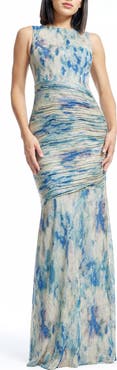 Dress the Population Violetta Metallic Floral Print Trumpet Gown