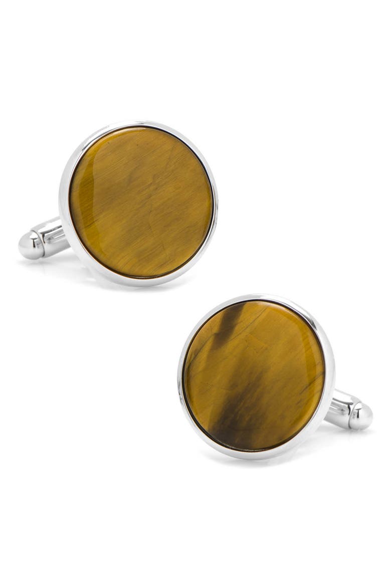 Tiger's Eye Cuff Links, Main, color, SILVER AND TIGERS EYE
