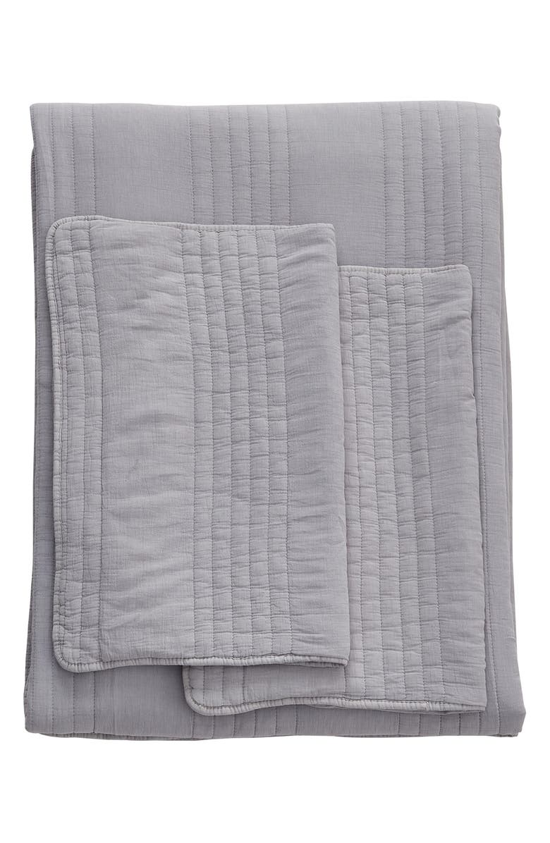 MELANGE HOME Stone Washed Cotton Quilt & Sham Set, Main, color, Light Grey