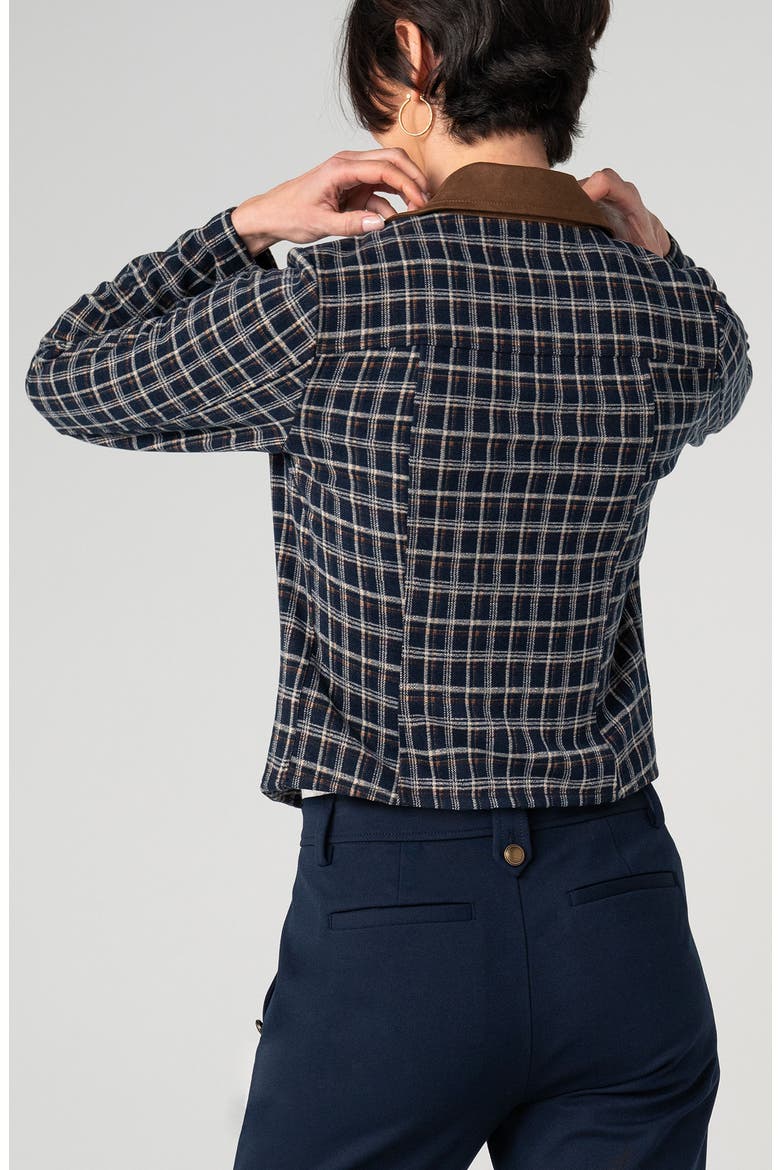 Cropped Tartan Blazer, Alternate, color, NAVY/ MULTI TARTAN