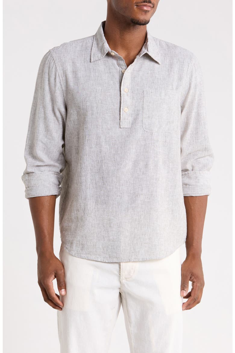 Mariner Linen & Cotton Long Sleeve Shirt, Main, color, OLIVE TUNDRA - WHITE EOE