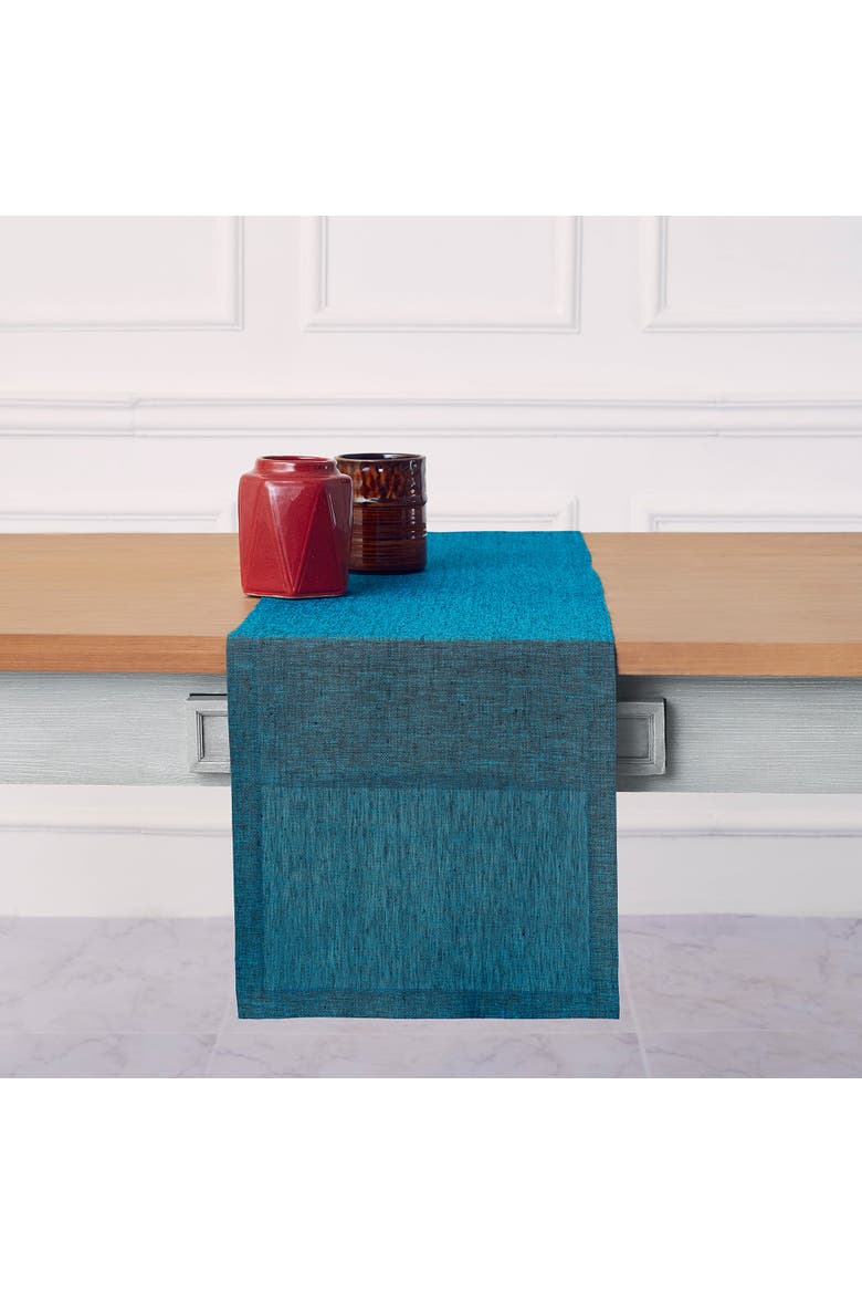 Linen Table Runner - Athena, Alternate, color, Chambray Teal