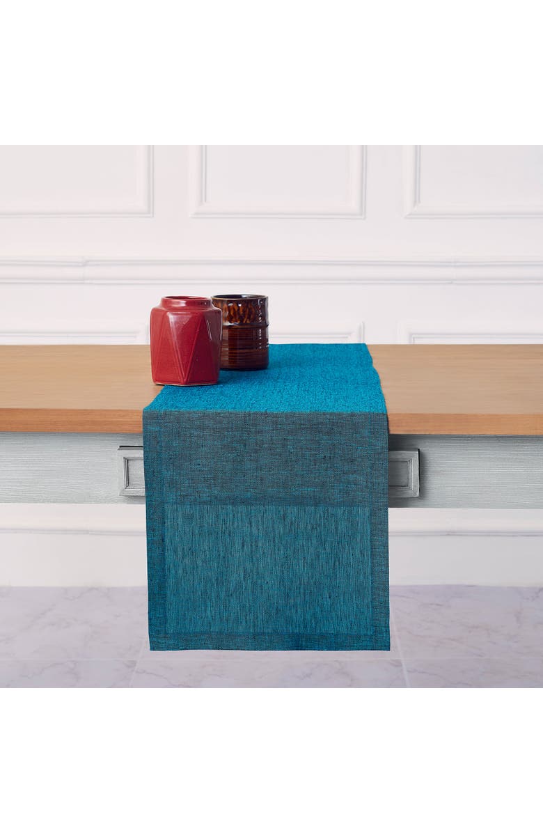 Solino Home Linen Table Runner for Dining Table, Holiday and Everyday Table Decor - Athena, Alternate, color, Chambray Teal