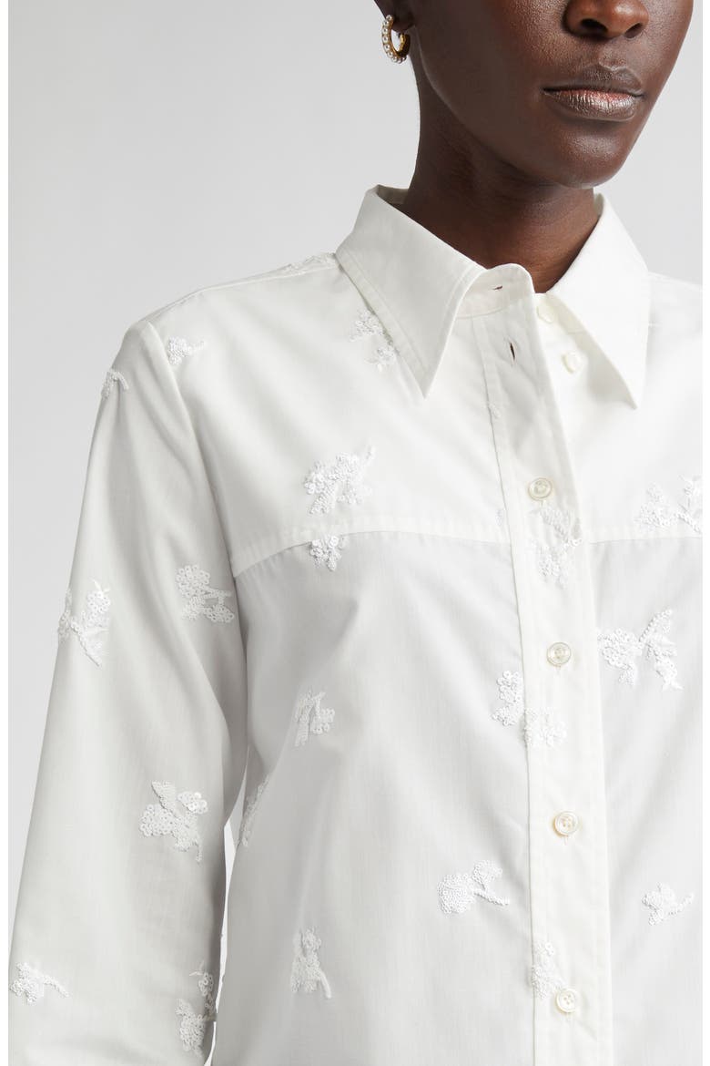 Sequin Floral Embroidered Button-Up Shirt, Alternate, color, IVORY