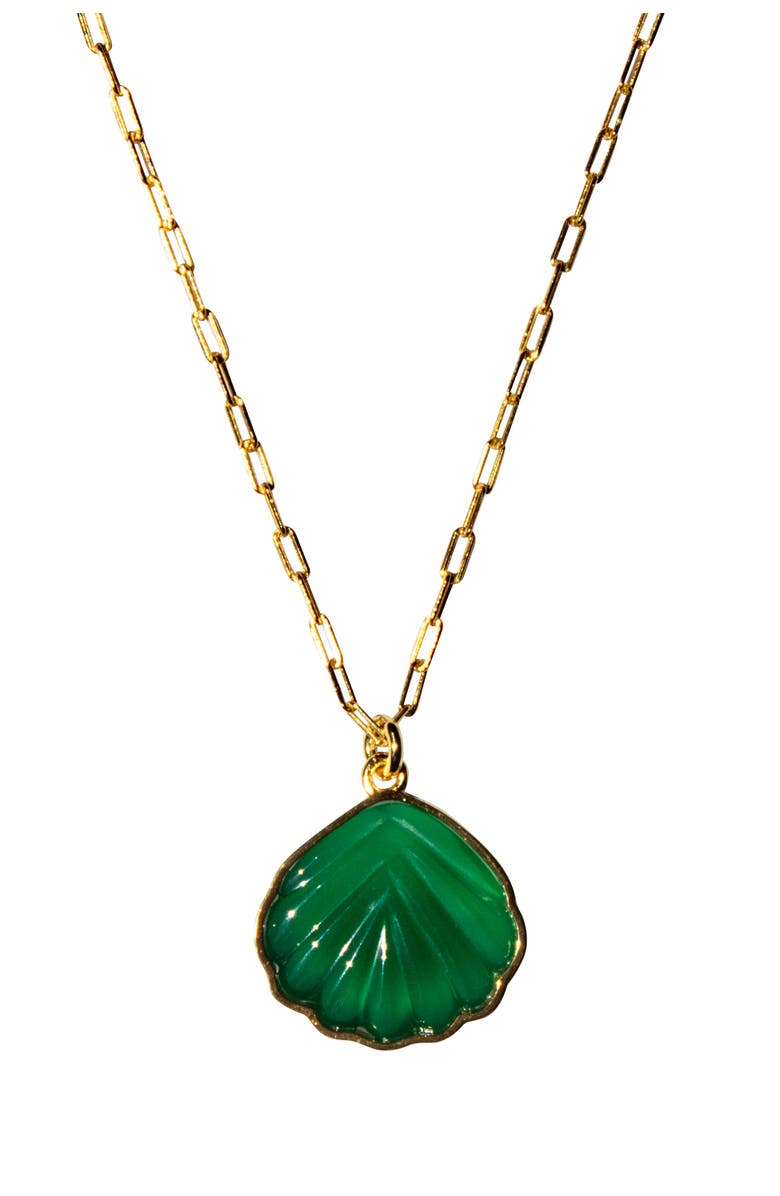 seree Shell Green Jade Stone Pendant Necklace, Main, color, 