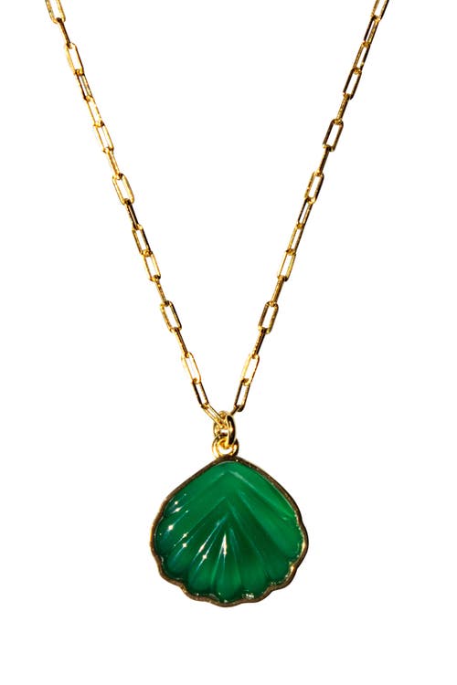 Seree Shell Green Jade Stone Pendant Necklace In Green
