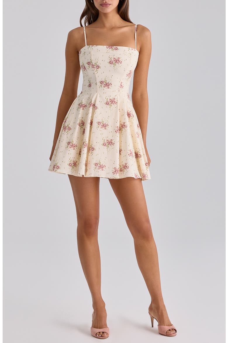 Dolly Rose Print Fit & Flare Minidress, Main, color, IVORY VINTAGE ROSE PRINT
