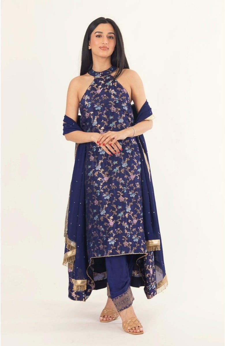 RAAS Lazuli Jacquard Halter Salwar Kameez, Main, color, Blue