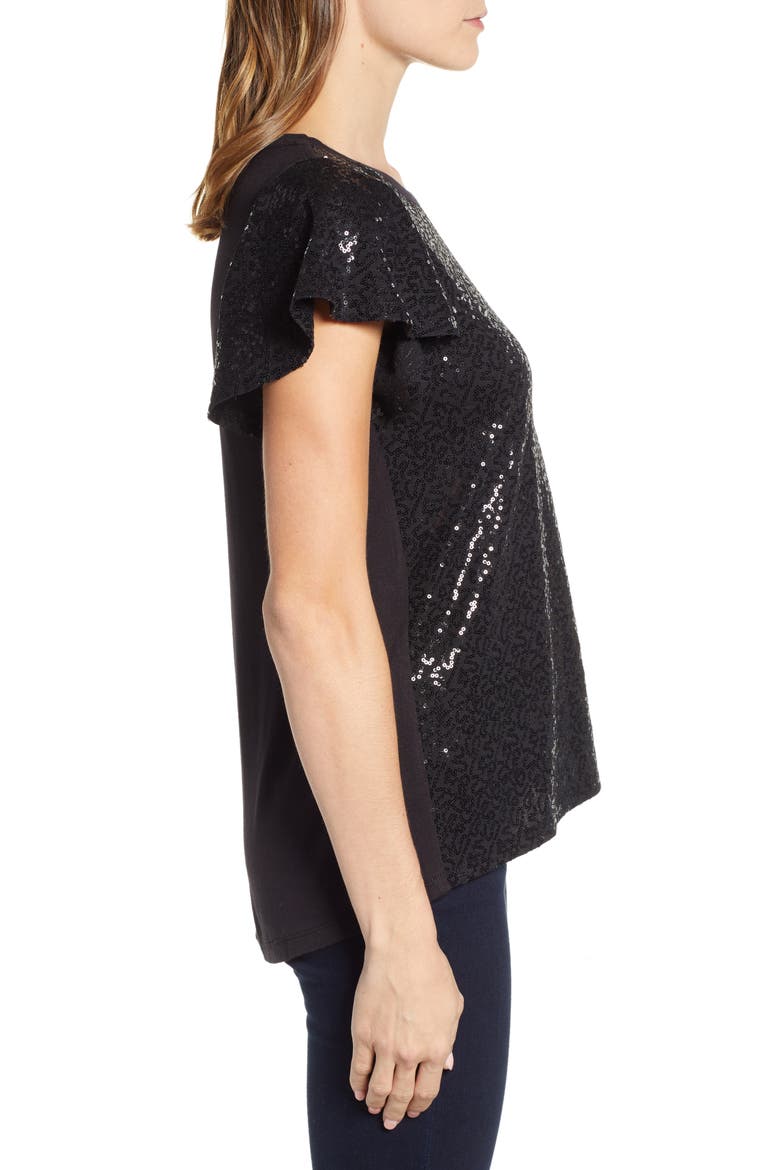 Gibson x Glam Squad Sequin Flutter Sleeve Top (Nordstrom Exclusive), Alternate, color, BLACK