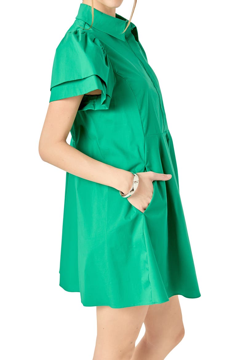Ruffle Sleeve Flare Mini Shirtdress, Alternate, color, GREEN