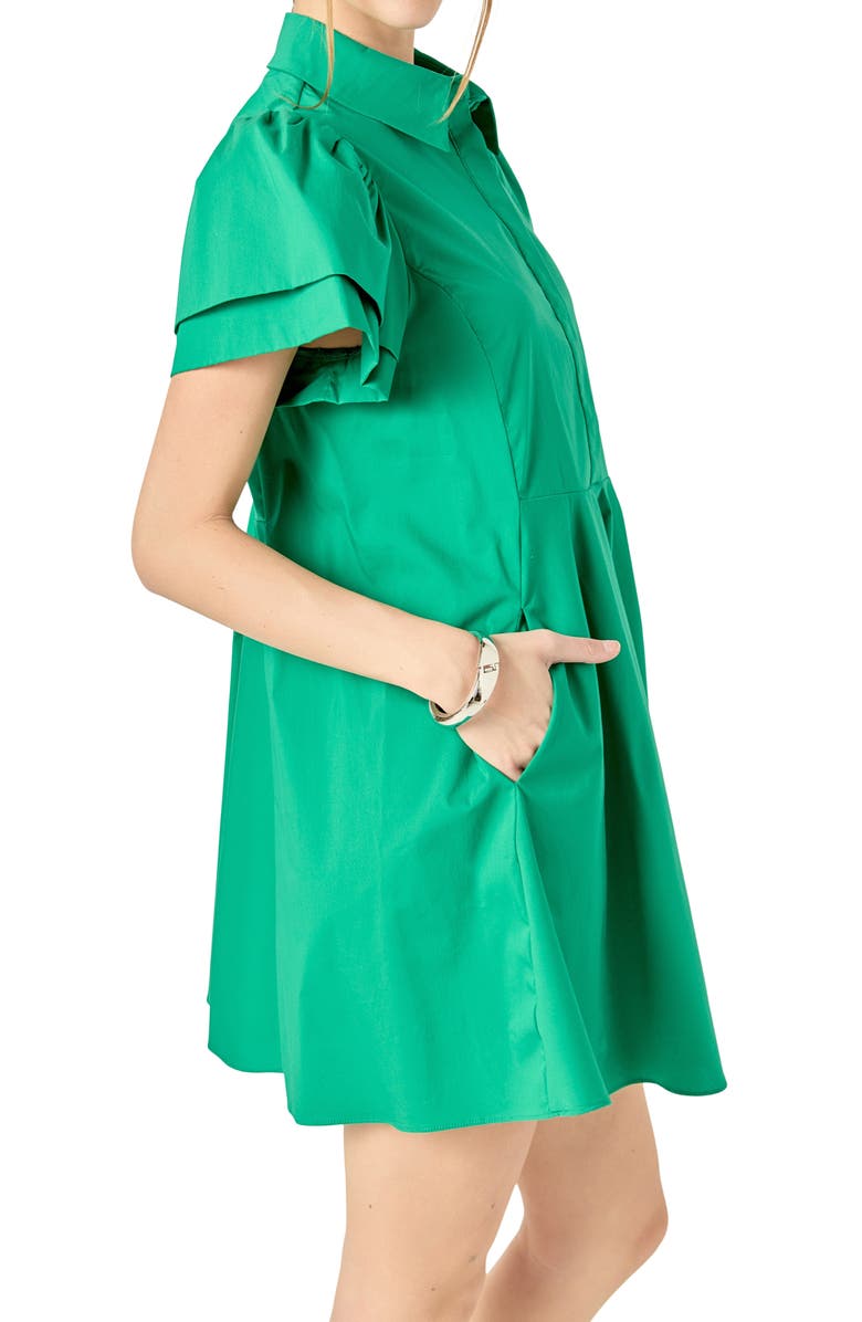 English Factory Ruffle Sleeve Flare Mini Shirtdress, Alternate, color, Green