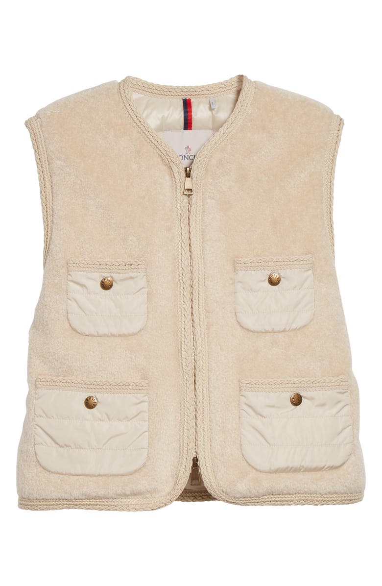 Moncler Mimosa Mixed Media Puffer Vest, Main, color, Ivory/ White