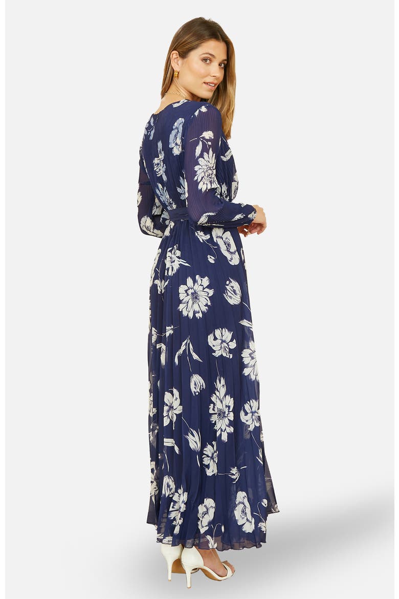 Floral Pleated Midi Wrap Dress, Alternate, color, Navy
