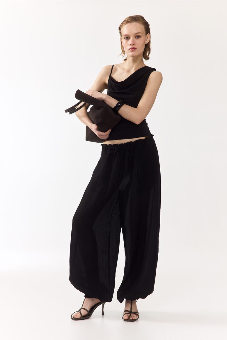 Balloon Drawstring Trousers, Alternate, color, Black