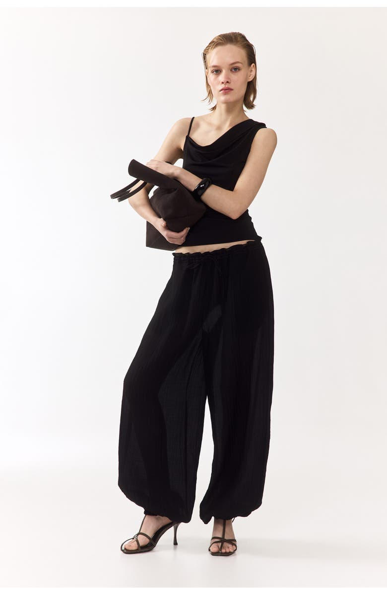 H&M Balloon Drawstring Trousers, Alternate, color, Black
