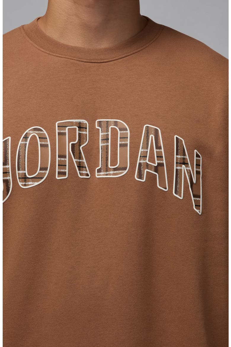 Essentials Plaid Logo Fleece Crewneck Sweatshirt, Alternate, color, ACORN BROWN/ SAIL