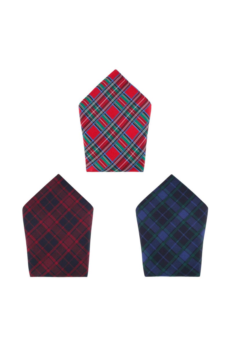 Trafalgar Plaid 13-inch Silk Pocket Square Trio 3 Pack, Main, color, Plaid 3 Pack