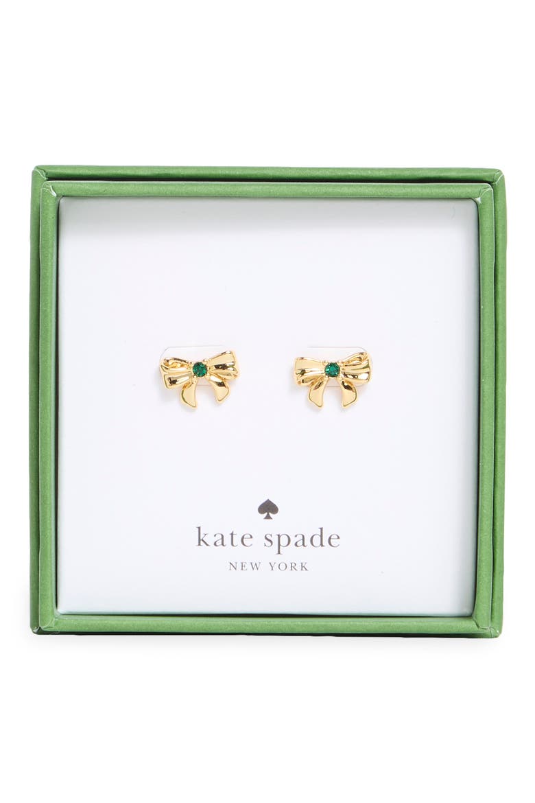 mini bow stud earrings, Main, color, EMERALD/ GOLD