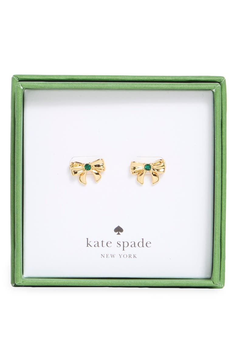 Kate Spade New York mini bow stud earrings, Main, color, Emerald/ Gold