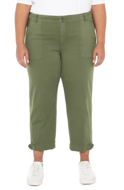Crop Straight Leg Linen Blend Utility Pants (Plus)