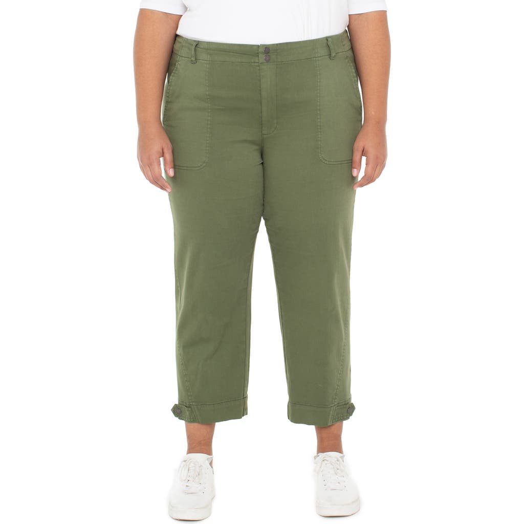 Liverpool Los Angeles Crop Straight Leg Linen Blend Utility Pants In Green
