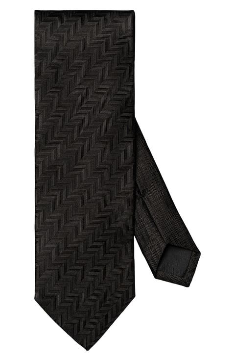 Solid Black Silk Herringbone Tie