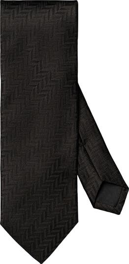 Eton Solid Black Silk Herringbone Tie | Nordstrom