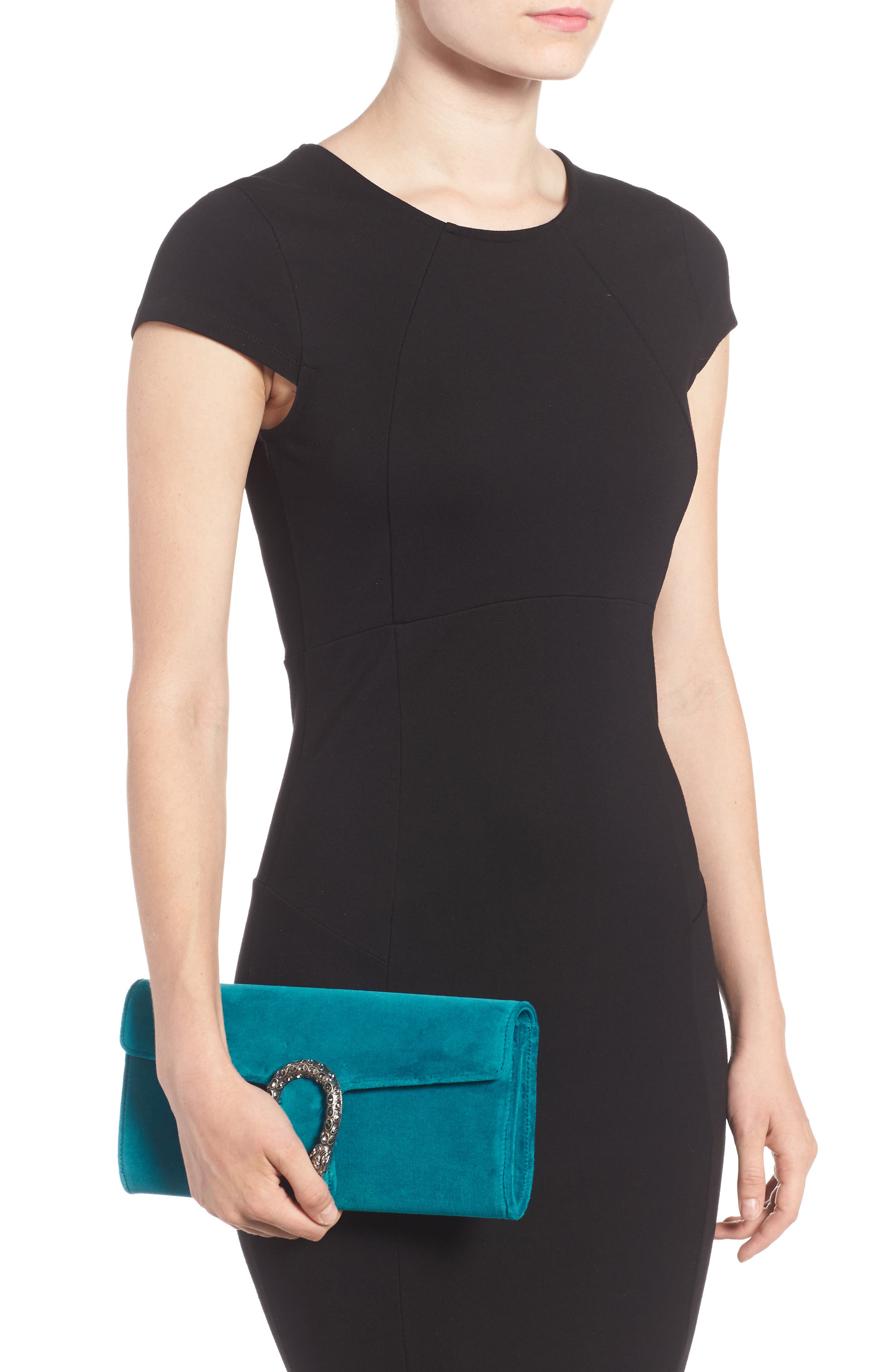 Dionysus Velvet Clutch, Alternate, color, PIVONE/BLK DIAMOND