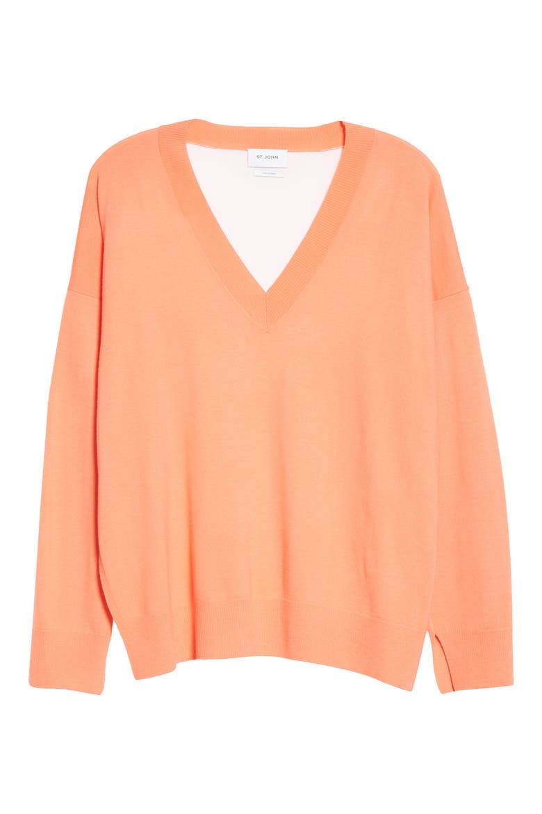 Contrast Back Wool V-Neck Sweater, Alternate, color, PHEC