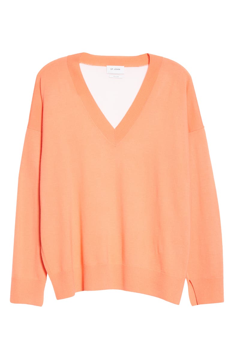 St. John Collection Contrast Back Wool V-Neck Sweater, Alternate, color, 
