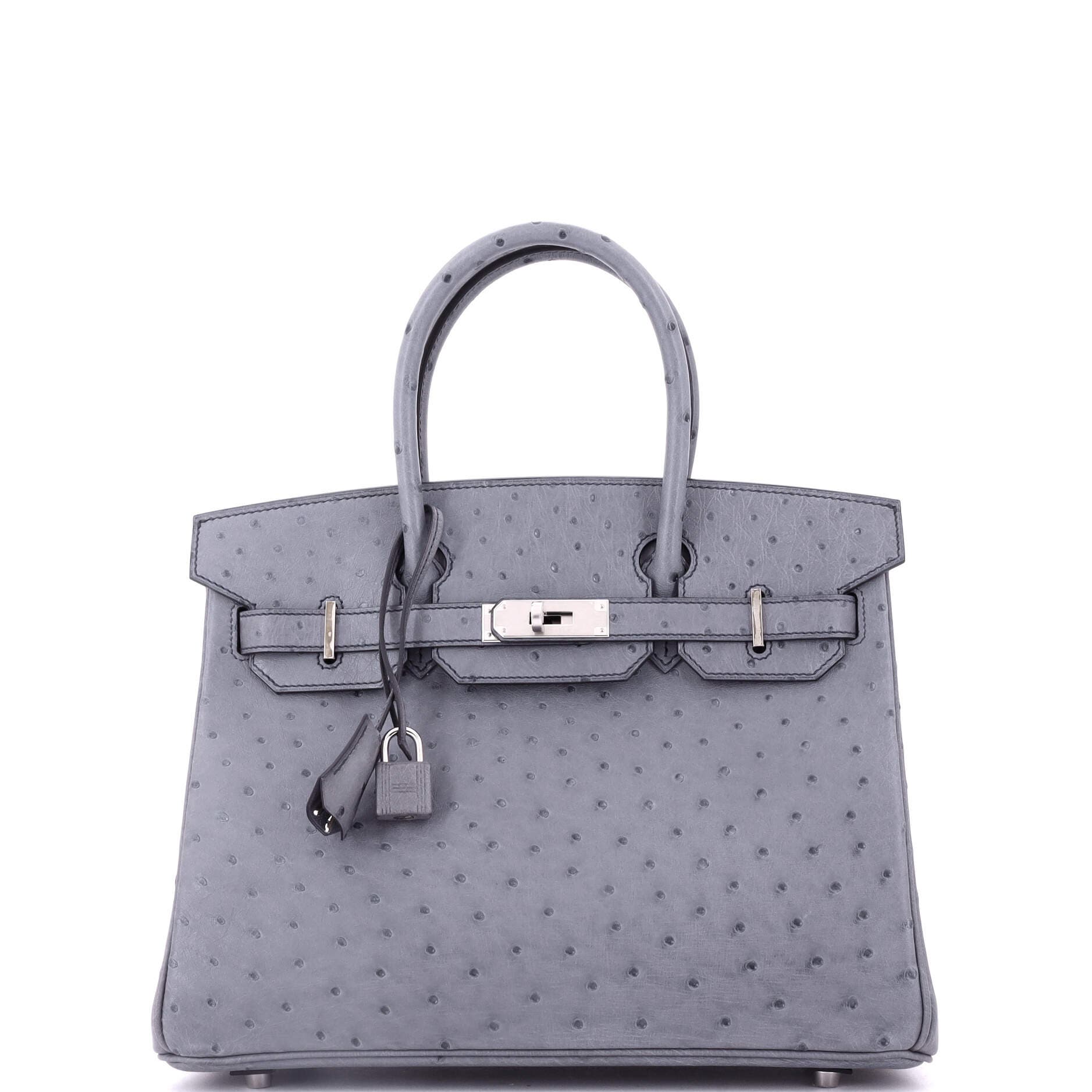 Pre-Owned Hermes Birkin Handbag Grey Ostrich with Palladium Hardware 30, Main, color, 