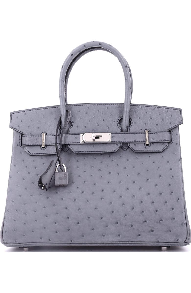 Pre-Owned Hermes Birkin Handbag Grey Ostrich with Palladium Hardware 30, Main, color,
