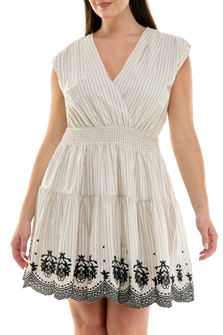 Stripe Cap Sleeve Embroidered Fit & Flare Dress, Alternate, color, IVORY/BLACK