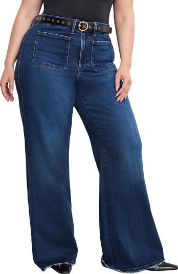 Good Waist Patch Pocket High Waist Wide Leg Palazzo Jeans