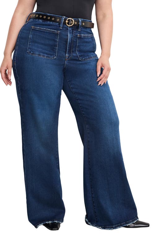 Good American Good Waist Patch Pocket High Waist Wide Leg Palazzo Jeans