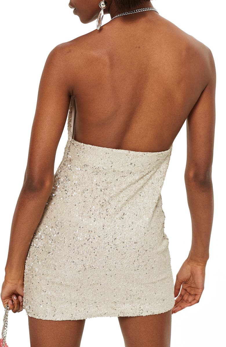 Topshop Brushed Sequin Cowl Neck Dress, Alternate, color,