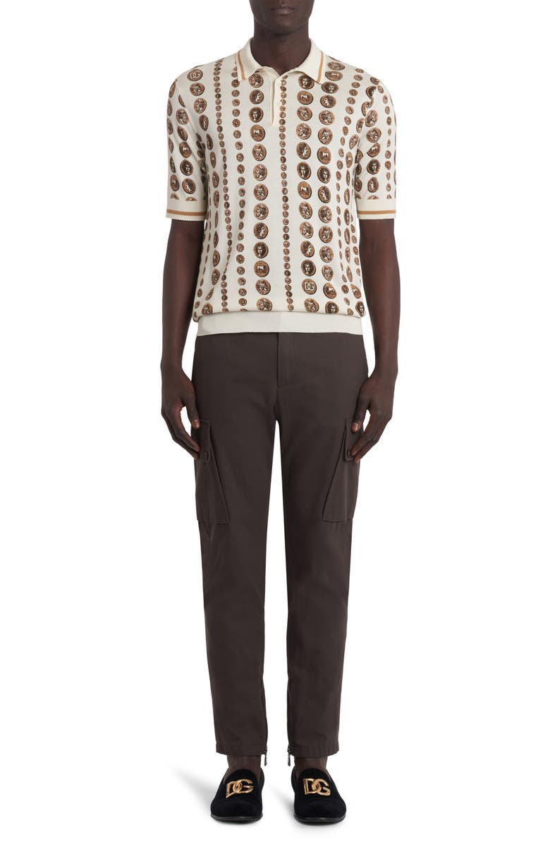 Dolce&Gabbana Allover Ancient Coin Print Silk Polo, Alternate, color, 
