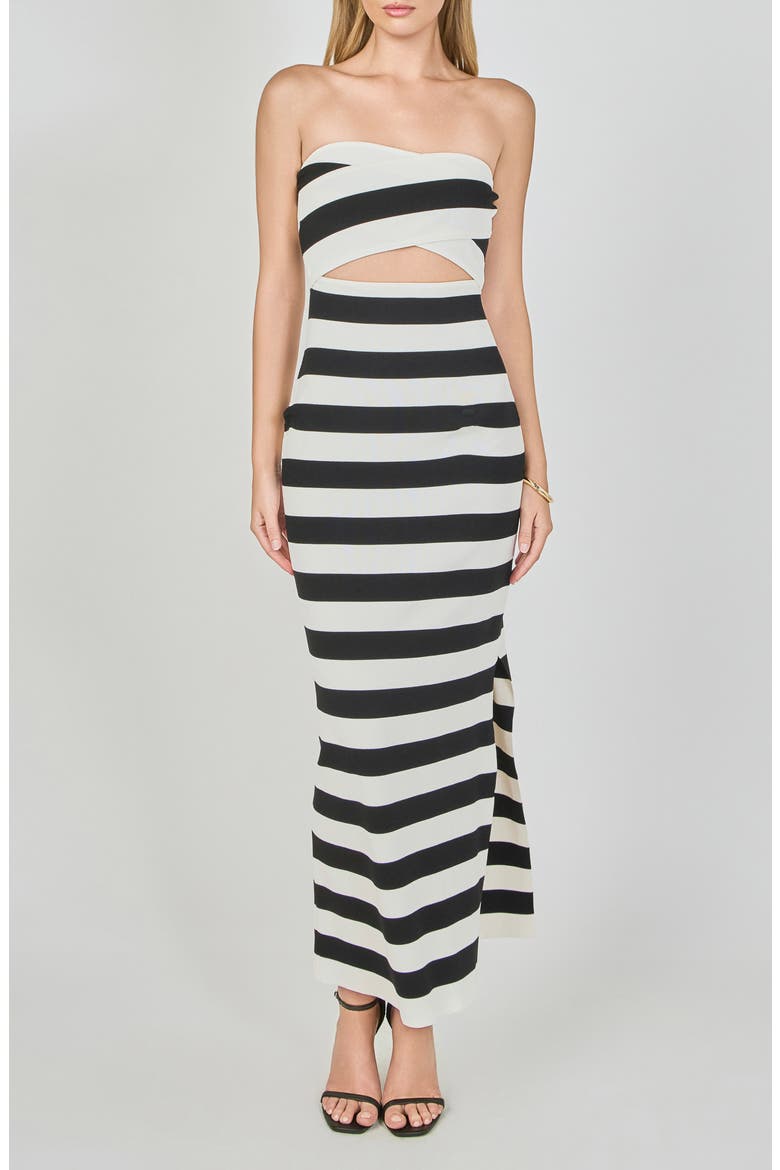 Striped Cutout Knit Maxi Dress, Main, color, BLACK/ WHITE