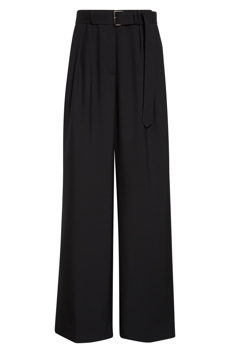 Dries Van Noten Peaches Belted Pleated Wide Leg Wool & Mohair Twill Trousers, Alternate, color, Black