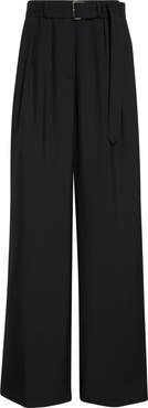 Dries Van Noten Peaches Belted Pleated Wide Leg Wool & Mohair Twill Trousers