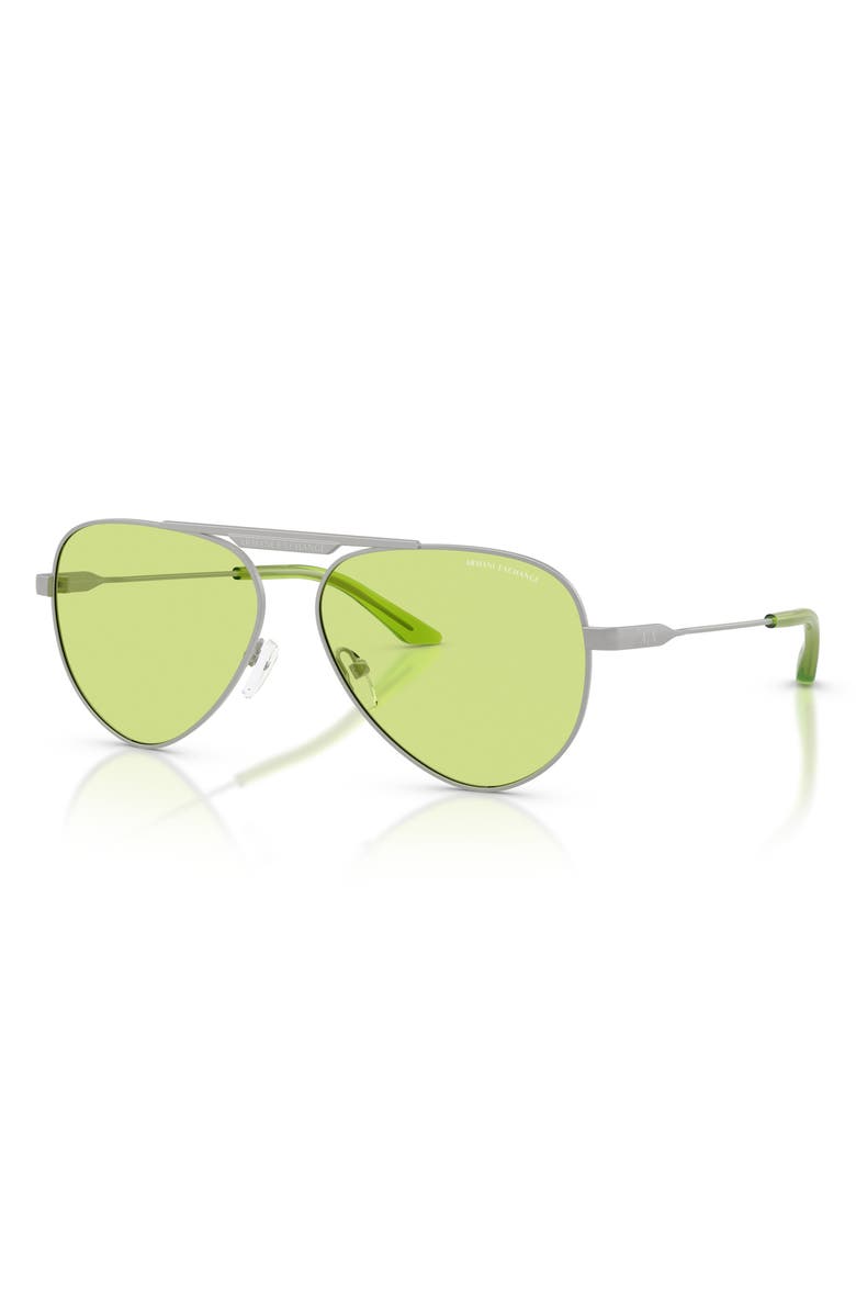 Armani Exchange 58mm Aviator Sunglasses, Alternate, color, Matte Silver / Green