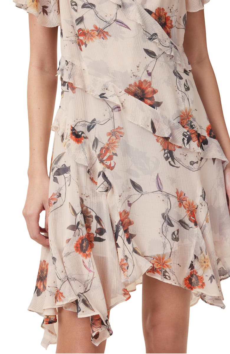 AllSaints Darma Floral Print Asymmetric Ruffle Dress, Alternate, color, 